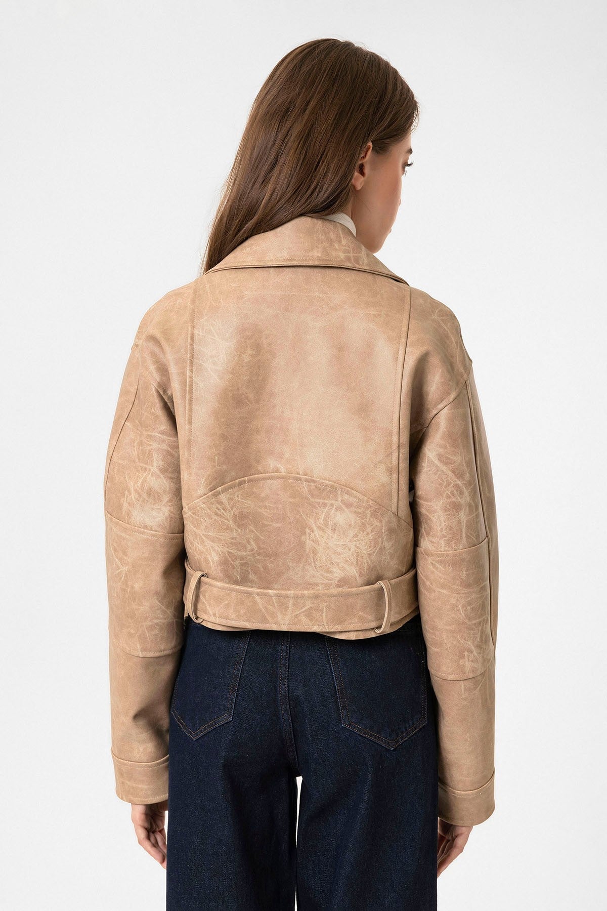 Antioch Kadın Suni Deri Crop Biker Ceket
