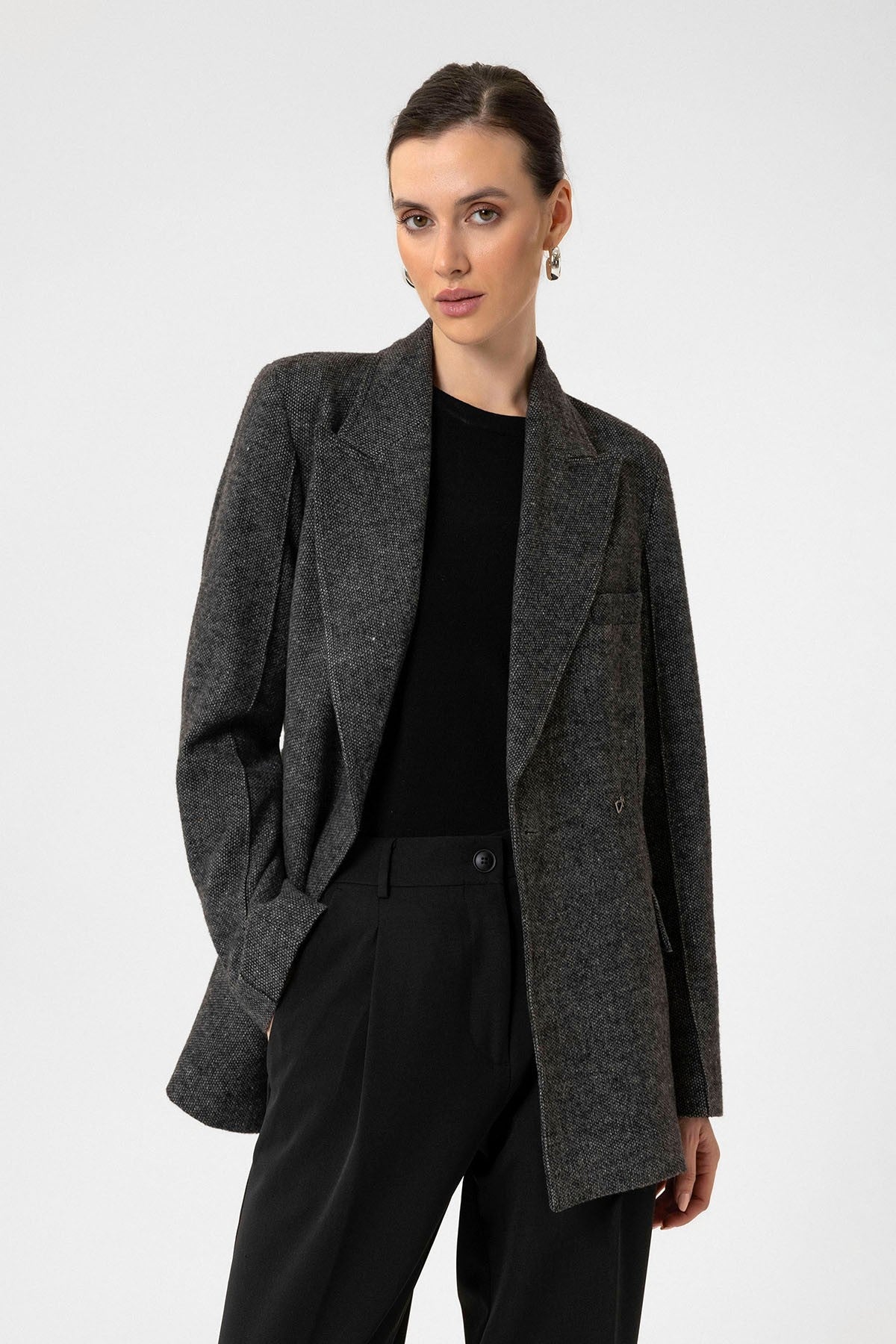 Antioch Kadın Kemerli Dokulu Blazer Ceket