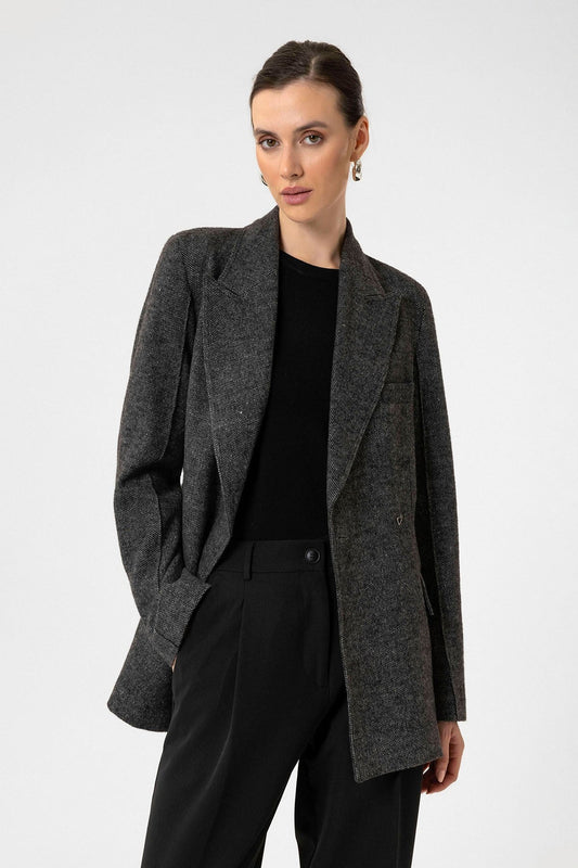 Antioch Kadın Kemerli Dokulu Blazer Ceket