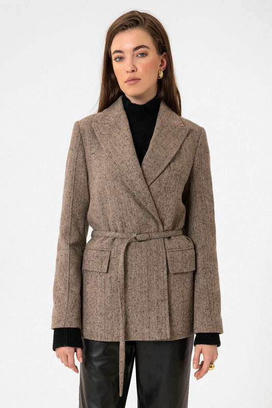 Antioch Kadın Kemerli Dokulu Blazer Ceket