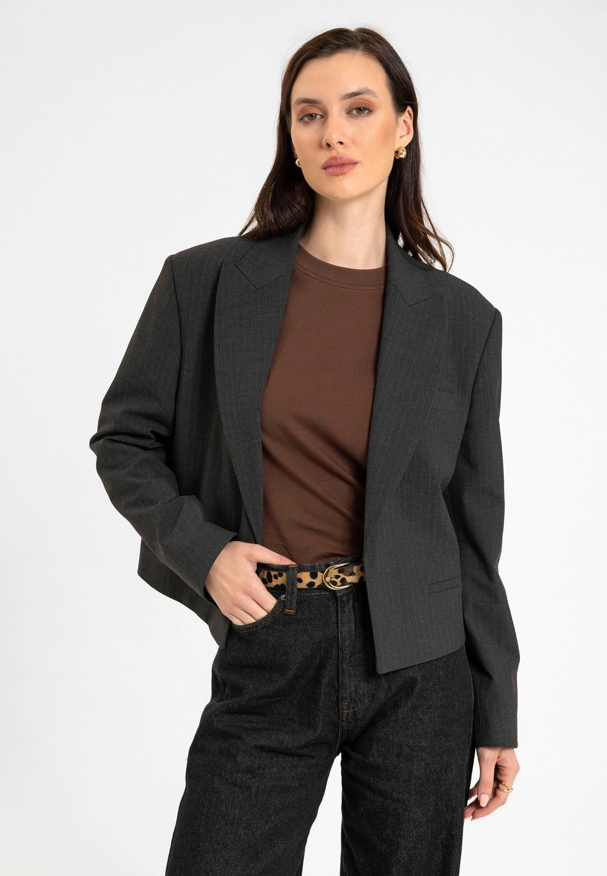Antioch Relax Fit Düğmesiz Crop Kadın Blazer Ceket