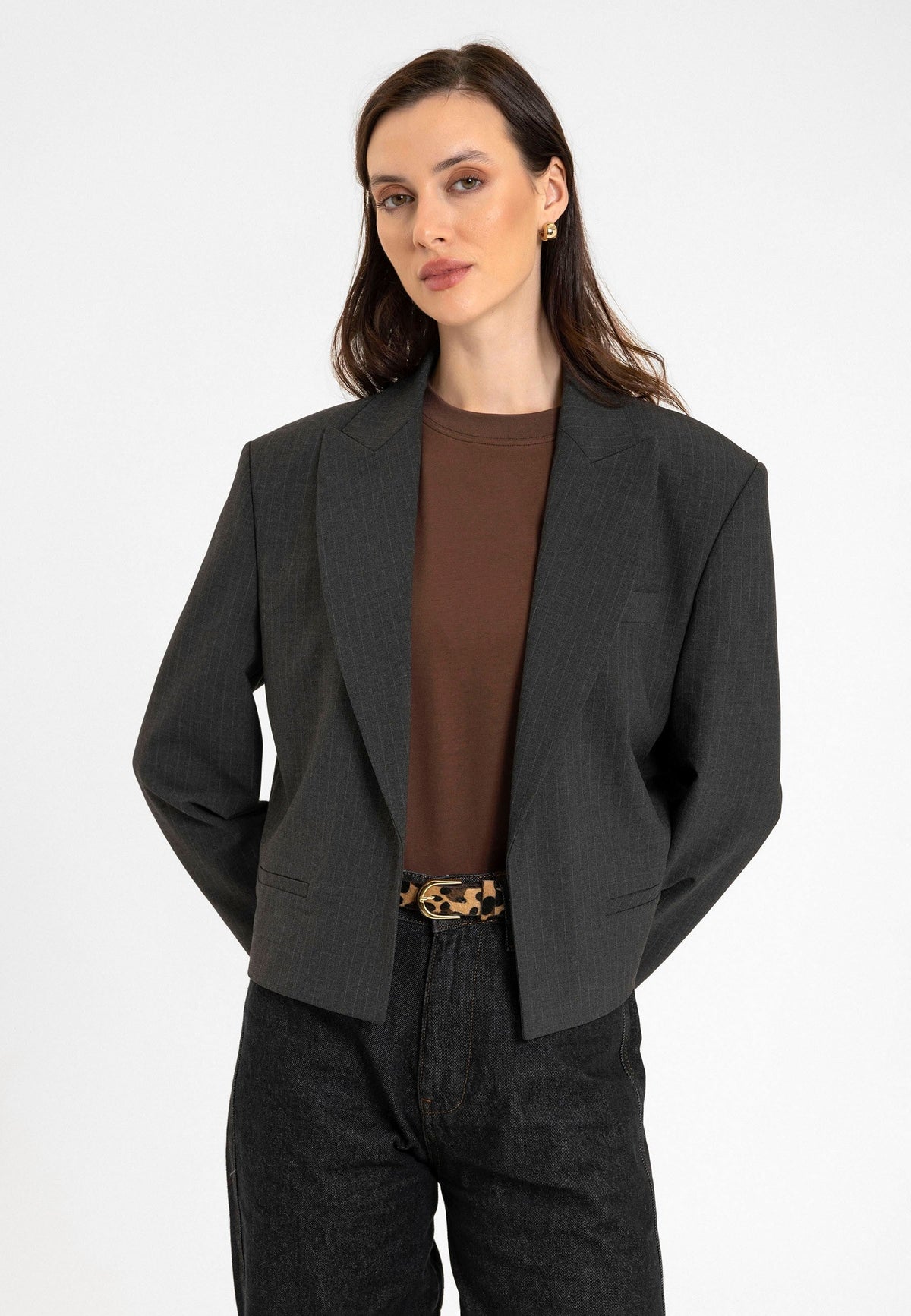 Antioch Relax Fit Düğmesiz Crop Kadın Blazer Ceket