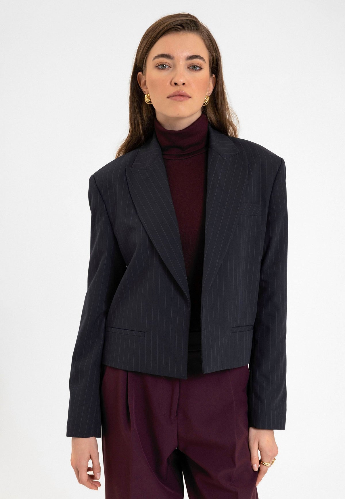 Antioch Relax Fit Düğmesiz Crop Kadın Blazer Ceket