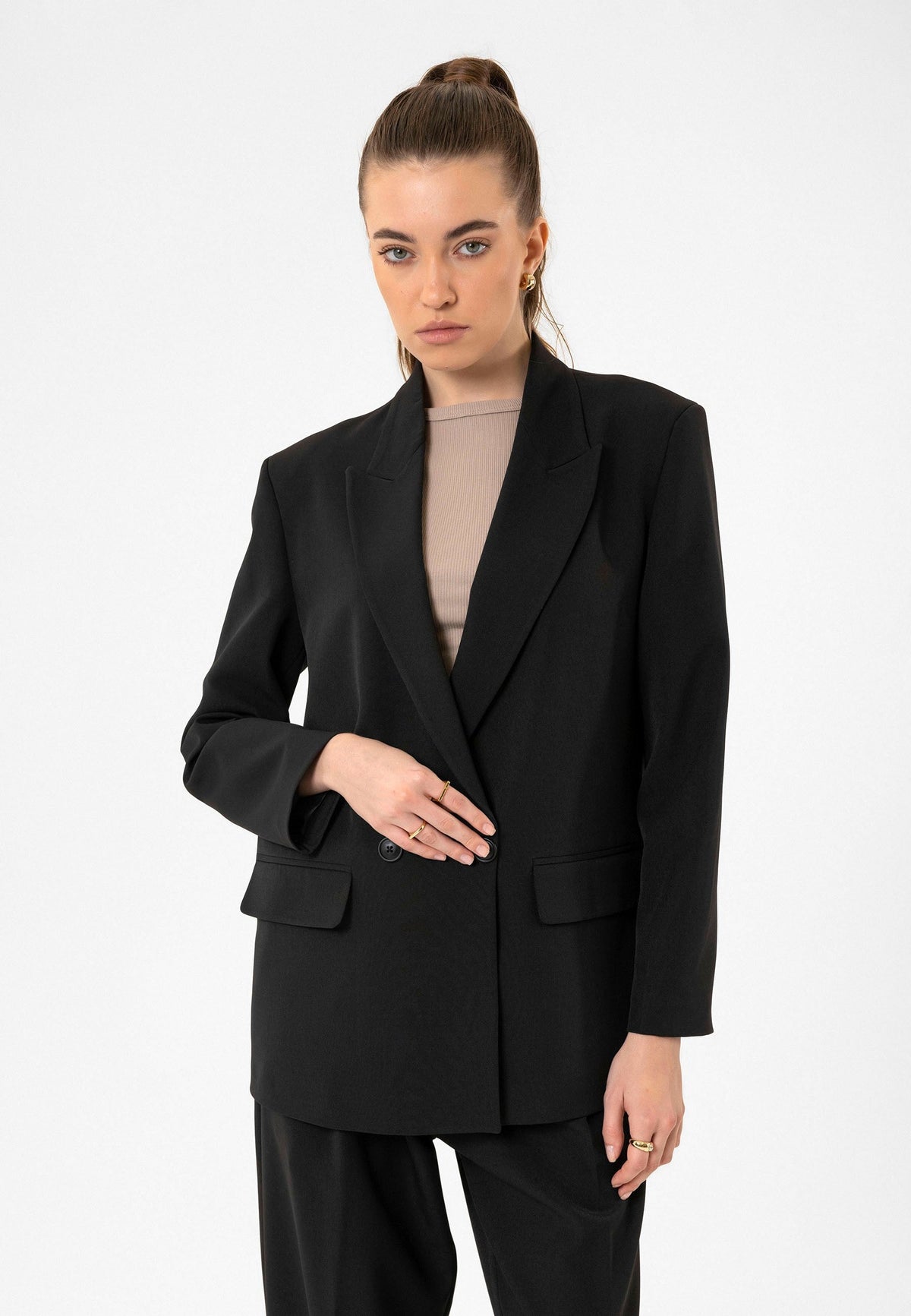 Antioch Kadın Kruvaze Kapama Oversize Blazer Ceket