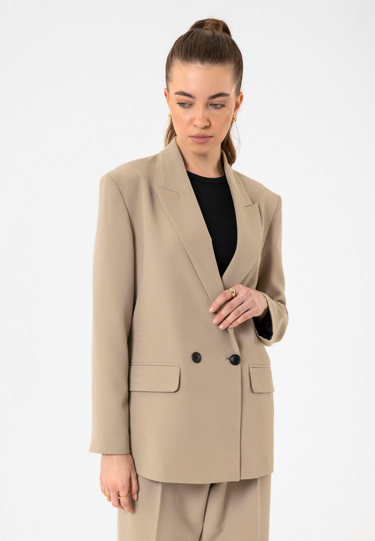 Antioch Kadın Kruvaze Kapama Oversize Blazer Ceket