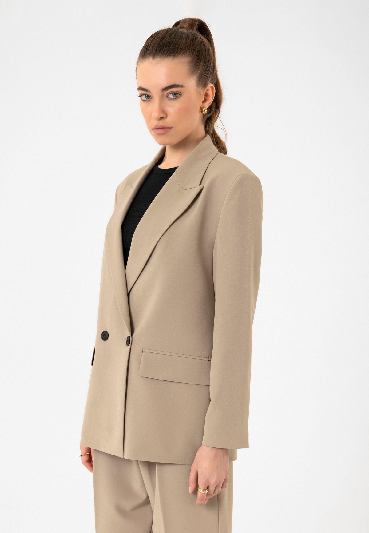 Antioch Kadın Kruvaze Kapama Oversize Blazer Ceket