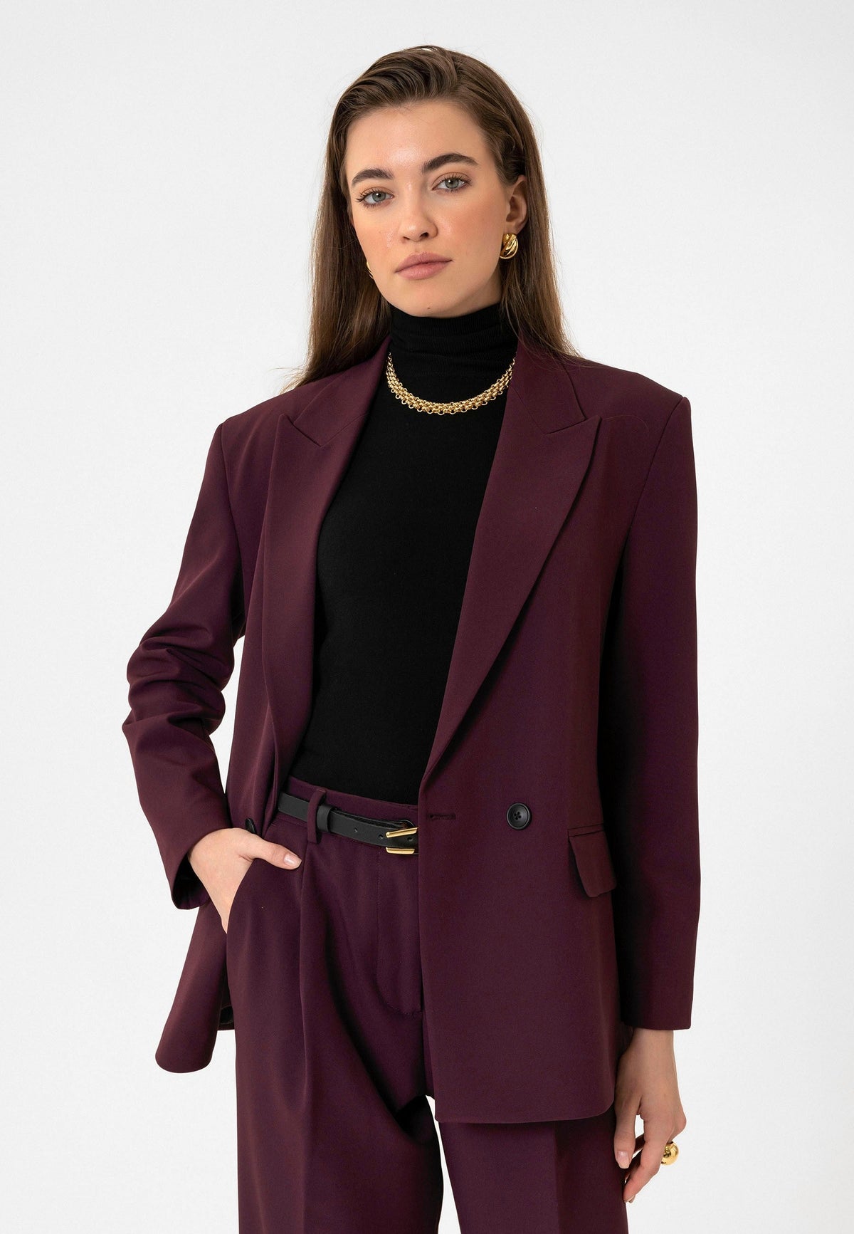 Antioch Kadın Kruvaze Kapama Oversize Blazer Ceket