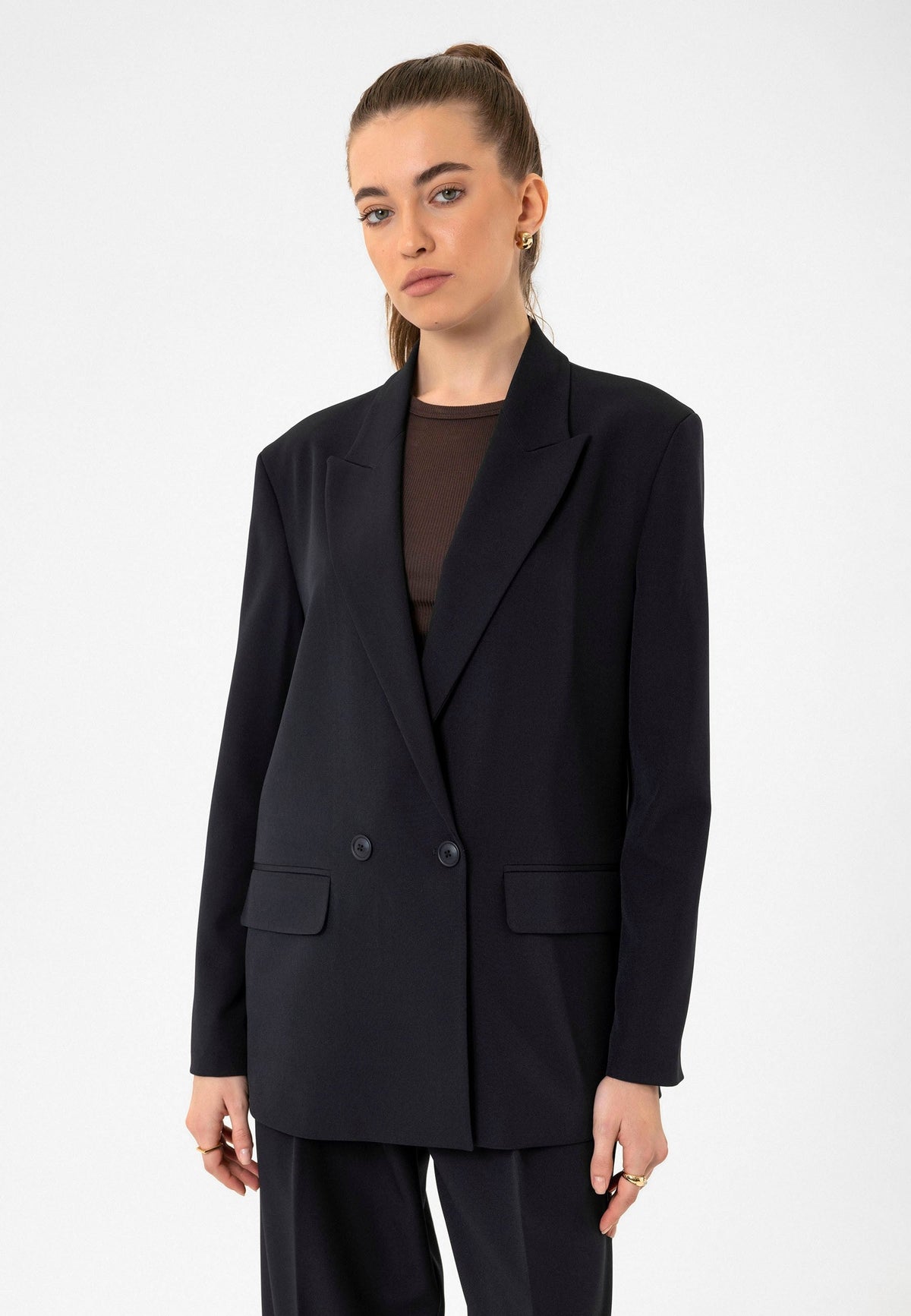 Antioch Kadın Kruvaze Kapama Oversize Blazer Ceket