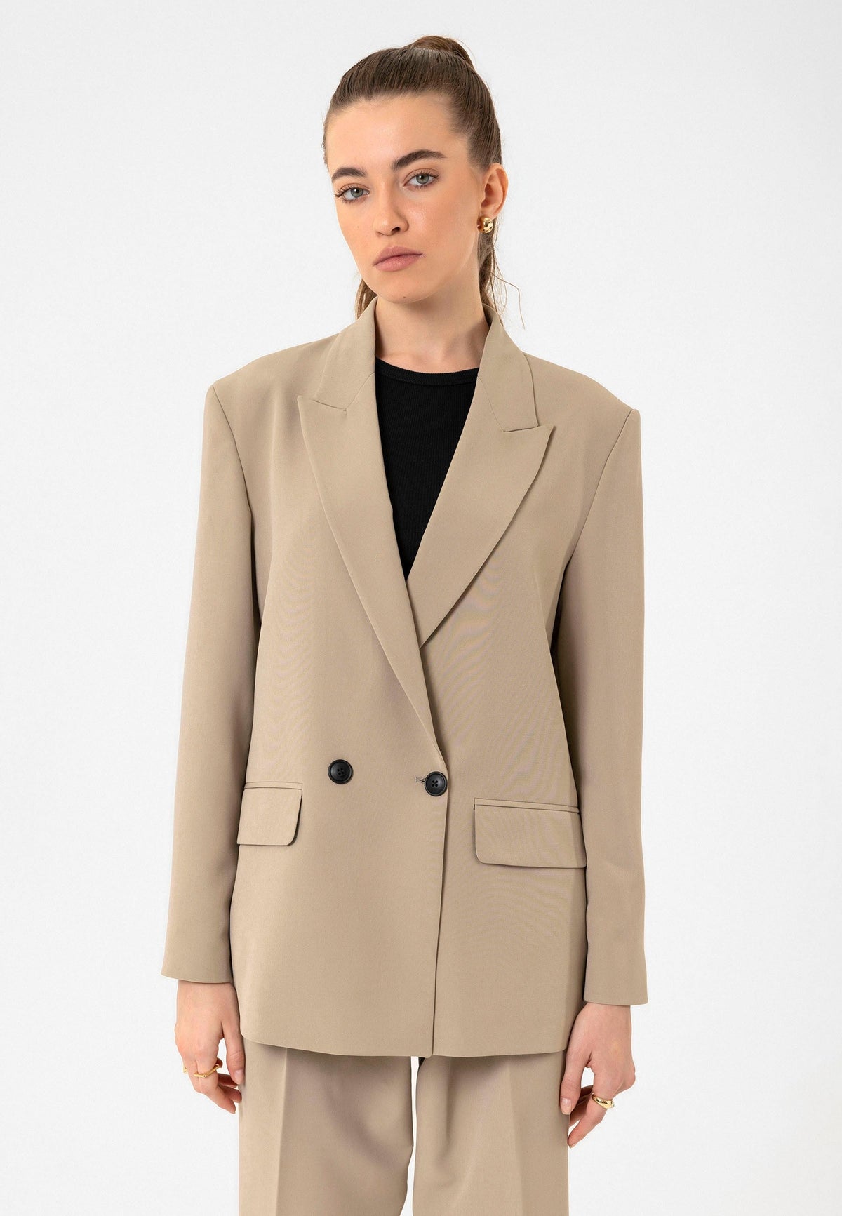Antioch Kadın Kruvaze Kapama Oversize Blazer Ceket