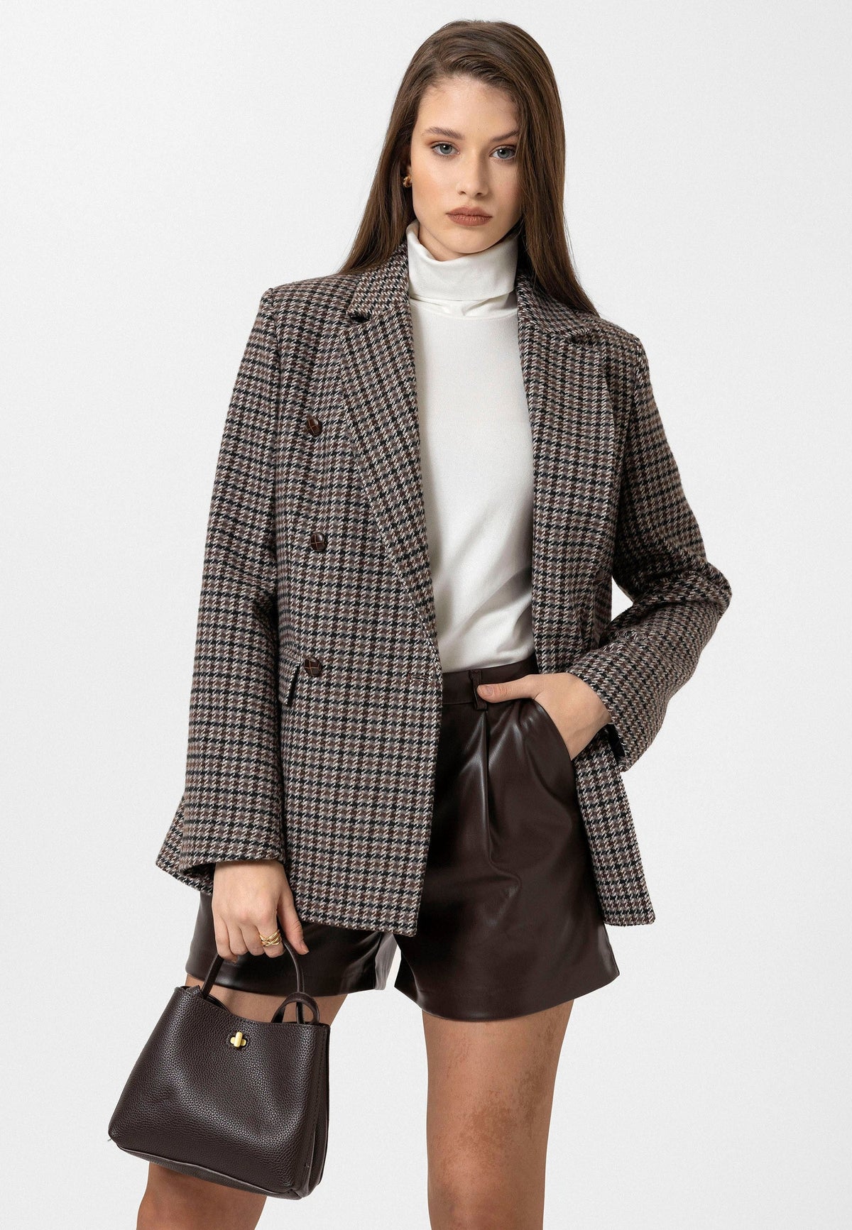 Antioch Kadın Kazayağı Desenli Blazer Ceket