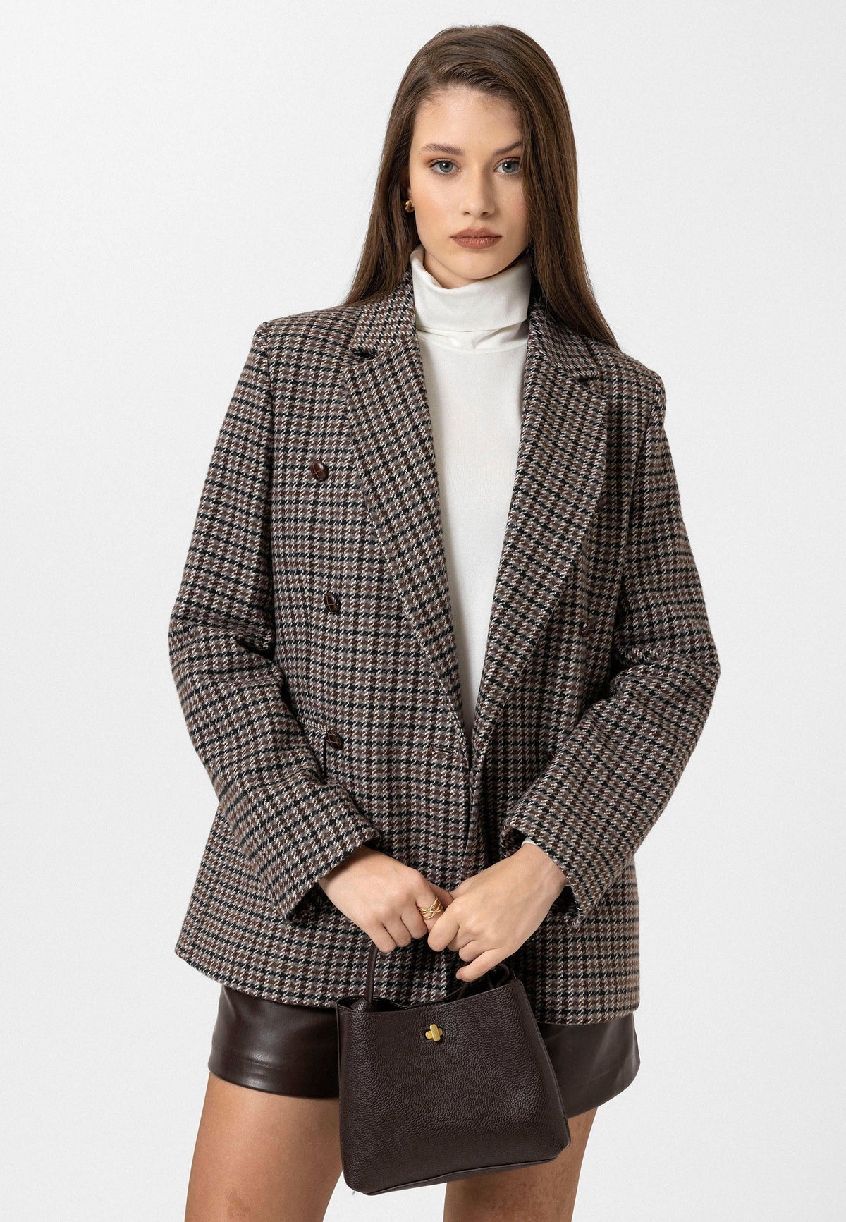 Antioch Kadın Kazayağı Desenli Blazer Ceket