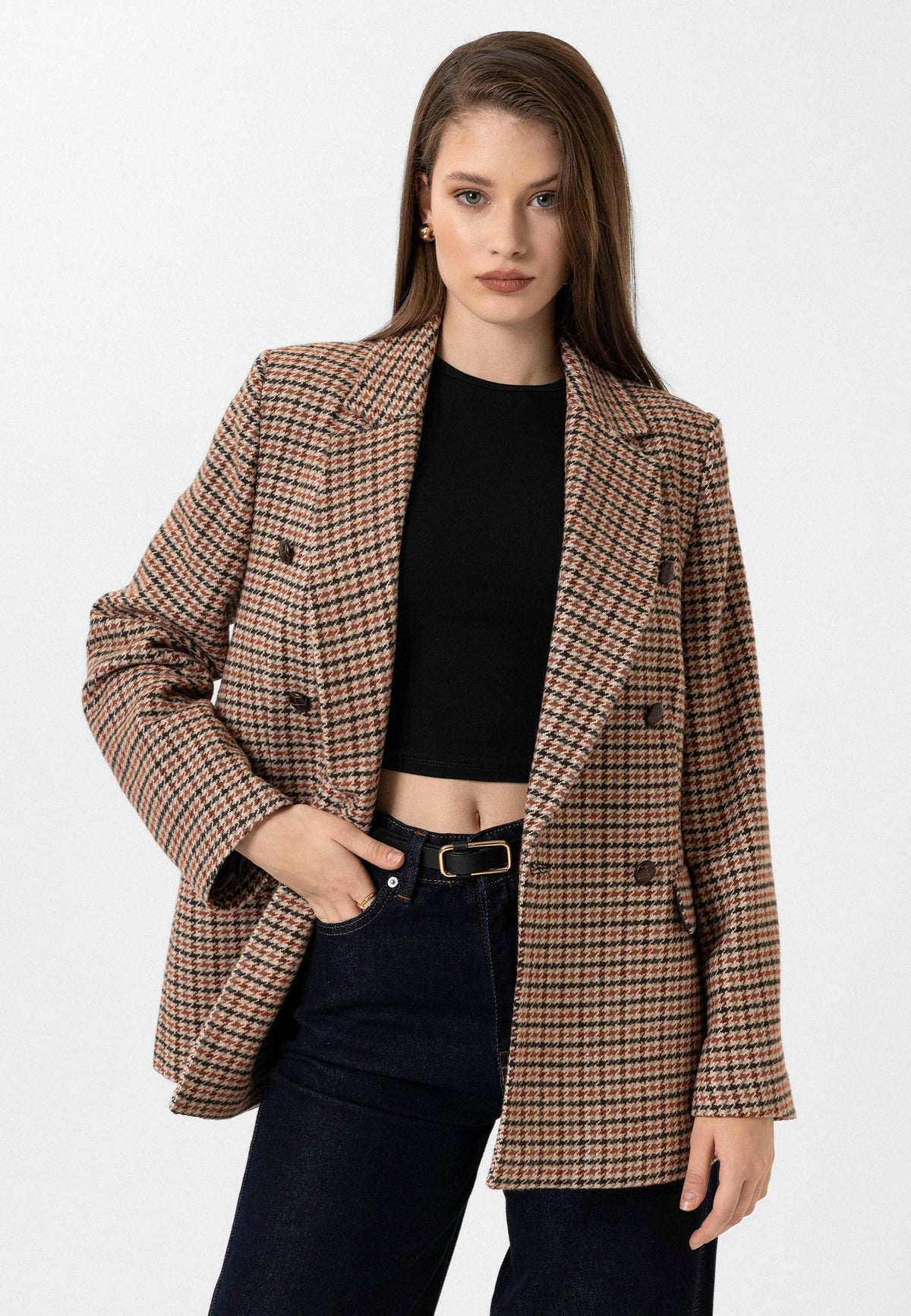 Antioch Kadın Kazayağı Desenli Blazer Ceket