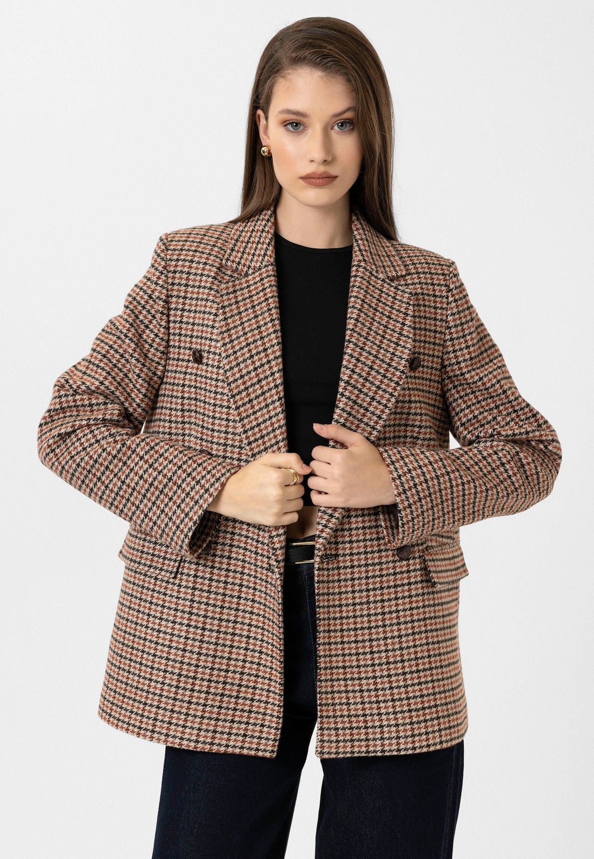 Antioch Kadın Kazayağı Desenli Blazer Ceket