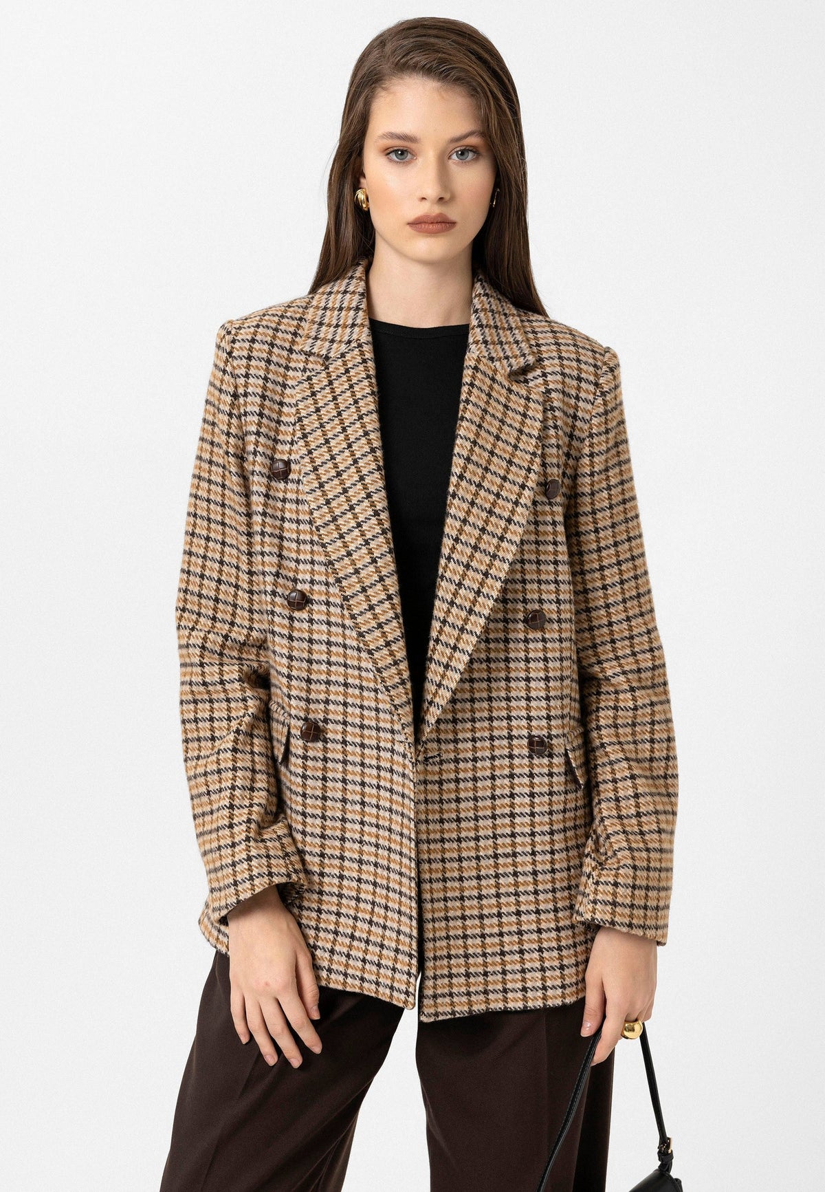 Antioch Kadın Kazayağı Desenli Blazer Ceket