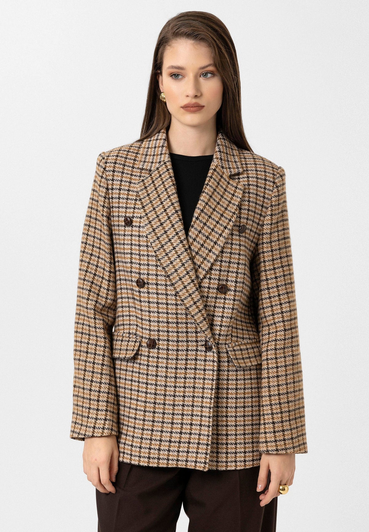 Antioch Kadın Kazayağı Desenli Blazer Ceket