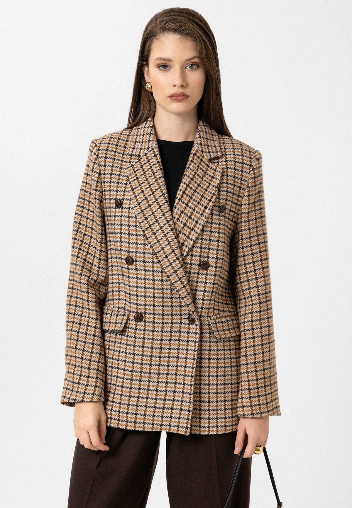 Antioch Kadın Kazayağı Desenli Blazer Ceket