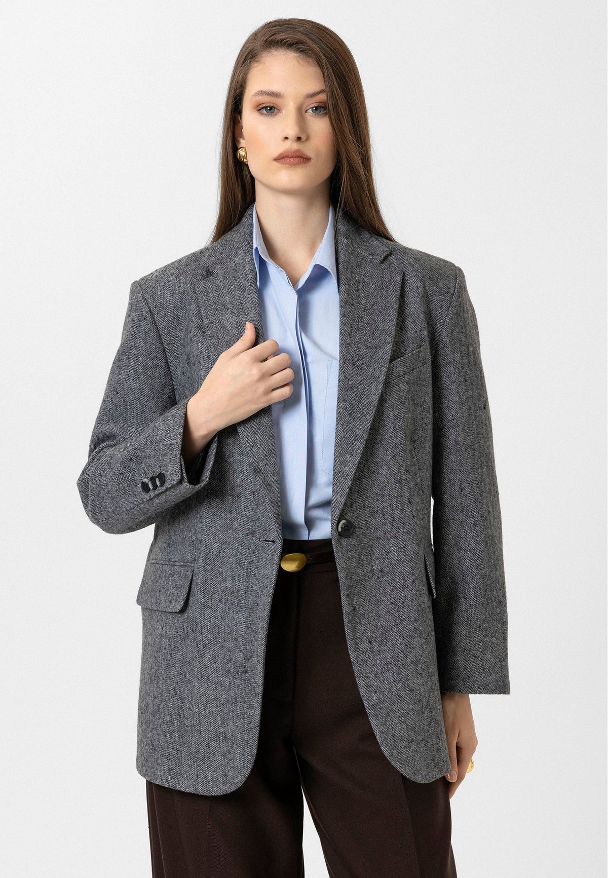 Antioch Kadın Relax Fit Balıksırtı Desenli Blazer Ceket