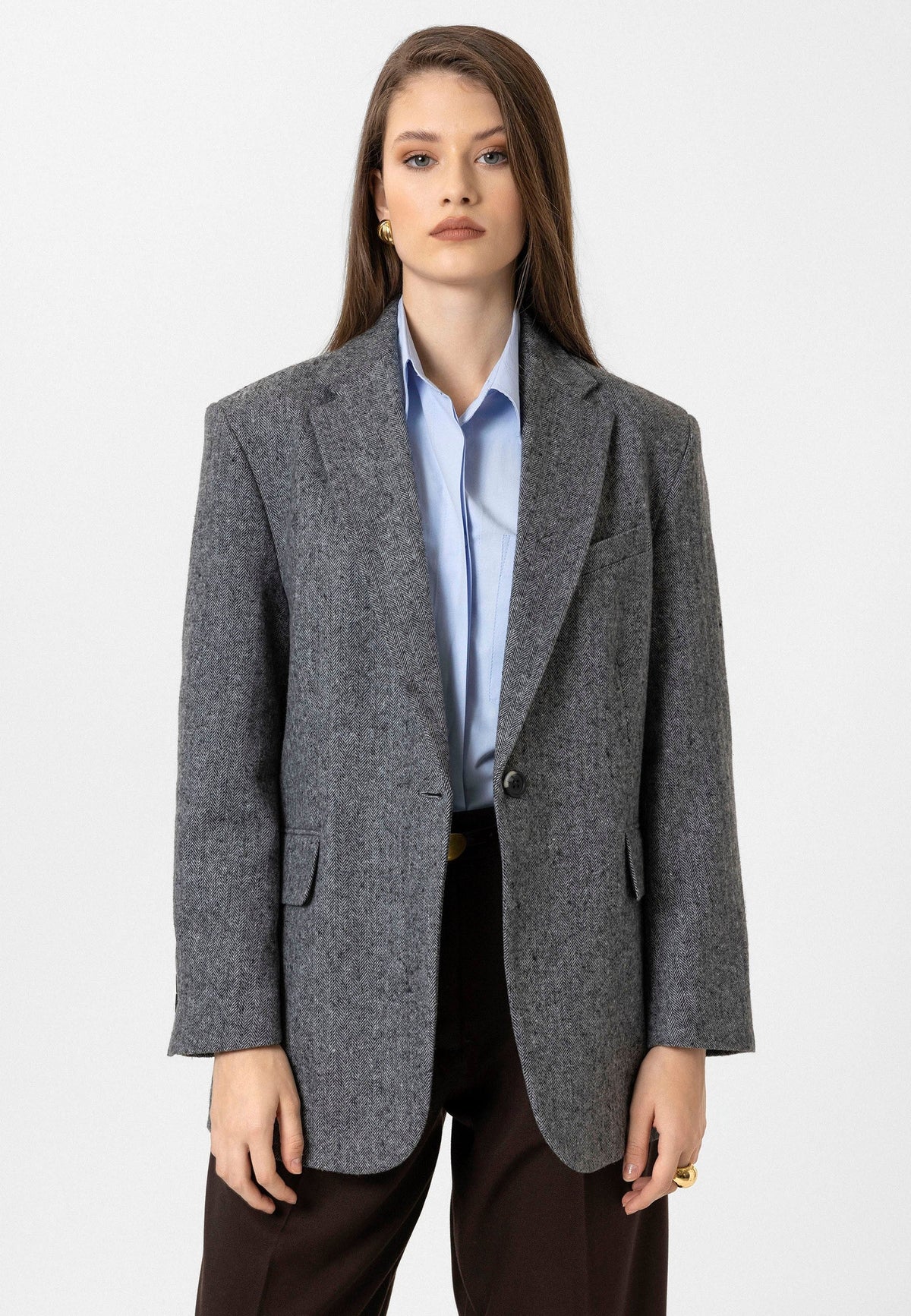 Antioch Kadın Relax Fit Balıksırtı Desenli Blazer Ceket