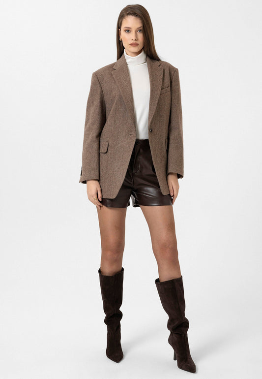 Antioch Kadın Relax Fit Balıksırtı Desenli Blazer Ceket