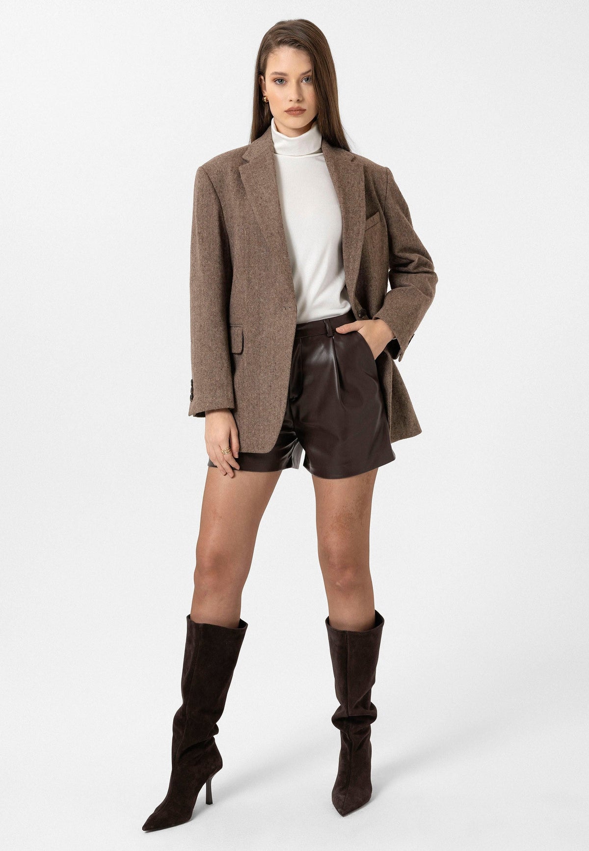 Antioch Kadın Relax Fit Balıksırtı Desenli Blazer Ceket