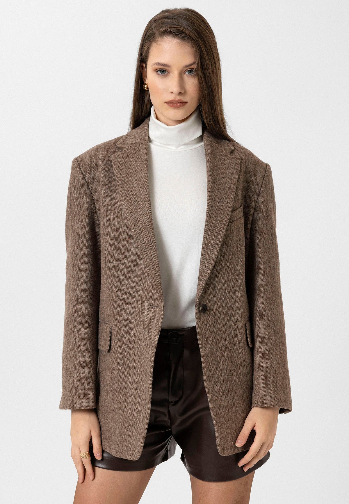 Antioch Kadın Relax Fit Balıksırtı Desenli Blazer Ceket
