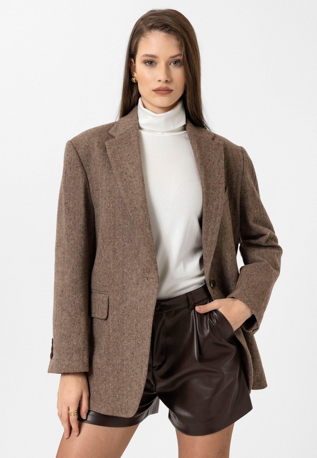 Antioch Kadın Relax Fit Balıksırtı Desenli Blazer Ceket