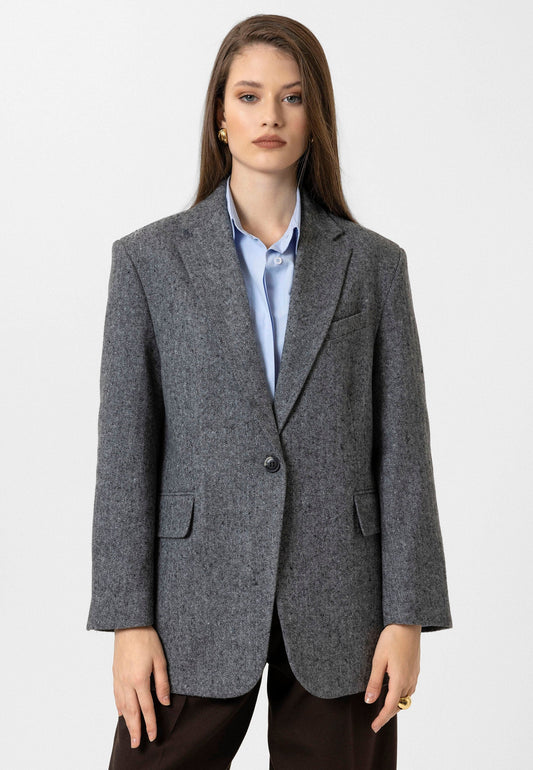 Antioch Kadın Relax Fit Balıksırtı Desenli Blazer Ceket