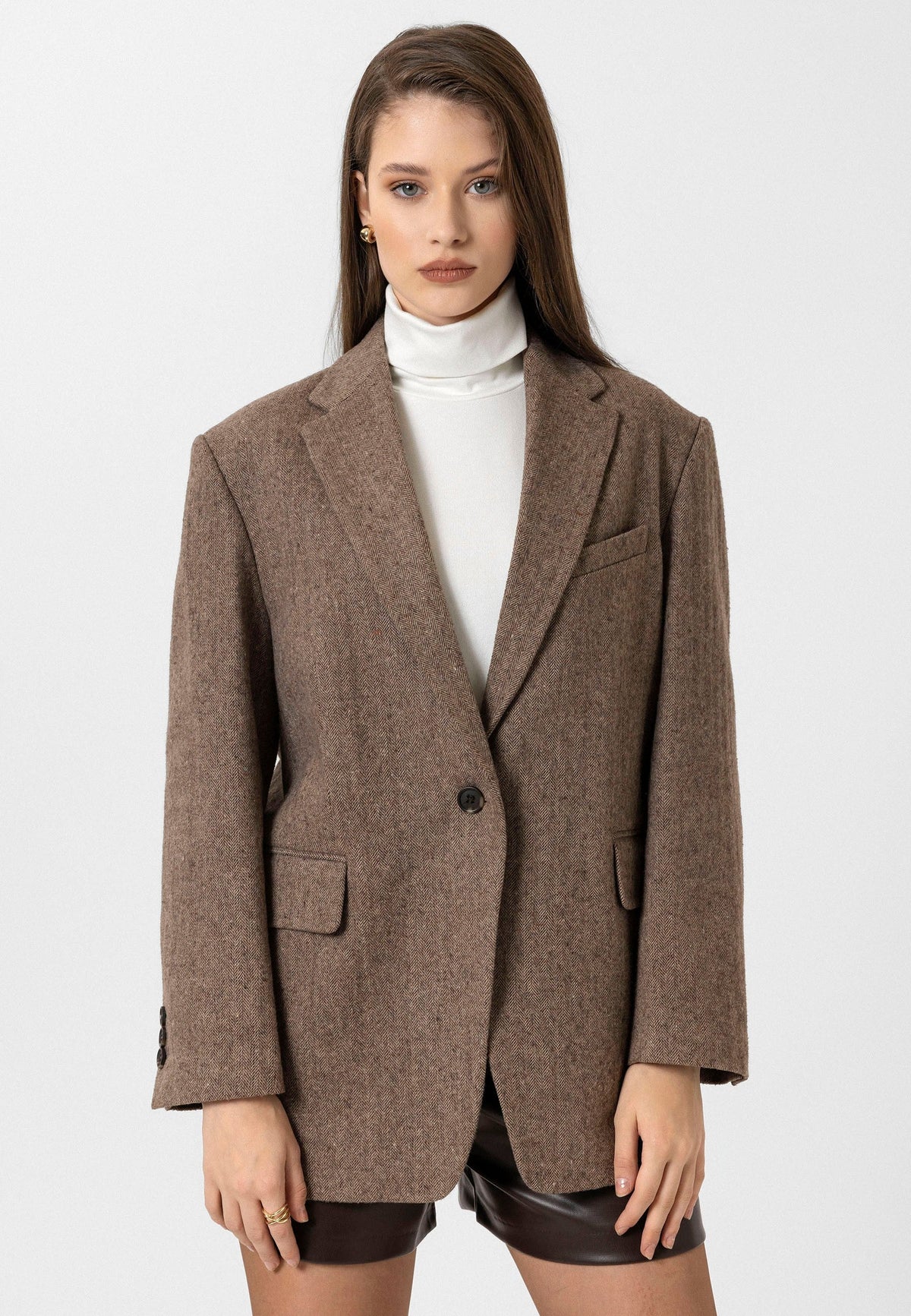 Antioch Kadın Relax Fit Balıksırtı Desenli Blazer Ceket