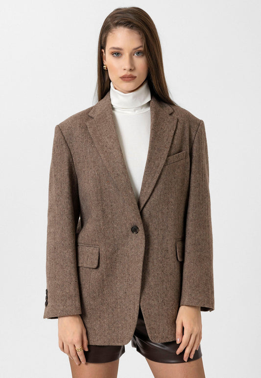 Antioch Kadın Relax Fit Balıksırtı Desenli Blazer Ceket