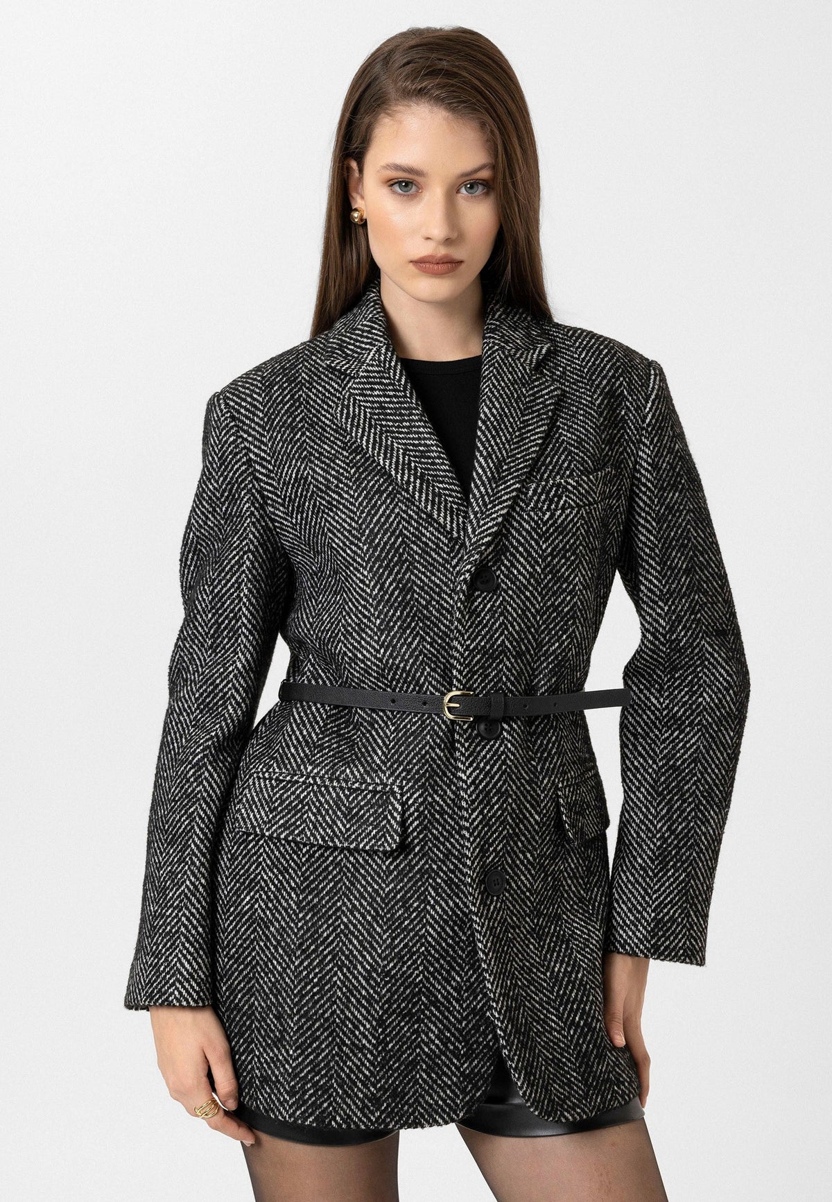 Antioch Kadın Balıksırtı Desenli Blazer Ceket