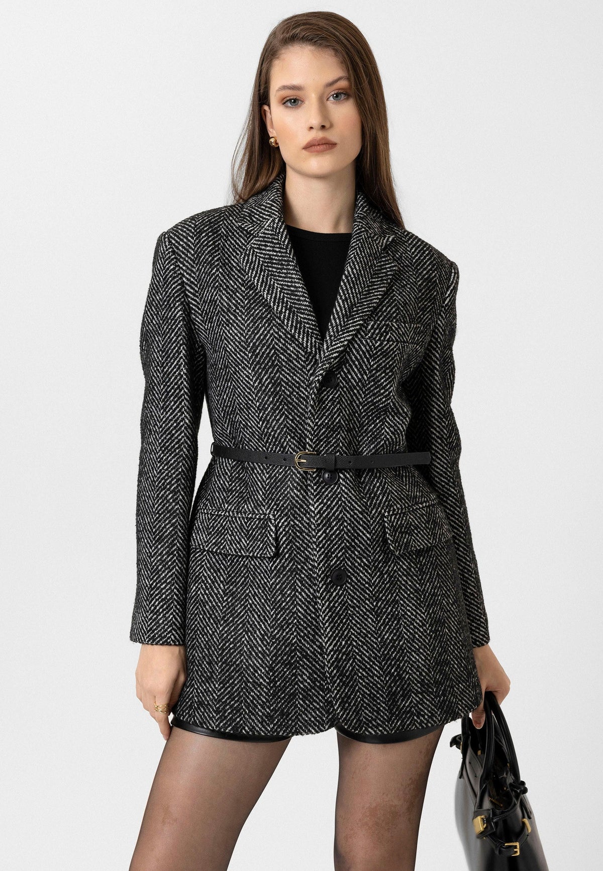 Antioch Kadın Balıksırtı Desenli Blazer Ceket