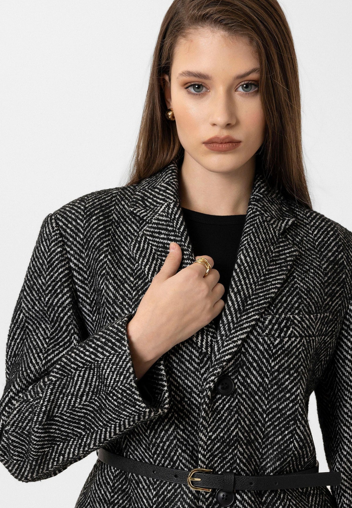 Antioch Kadın Balıksırtı Desenli Blazer Ceket