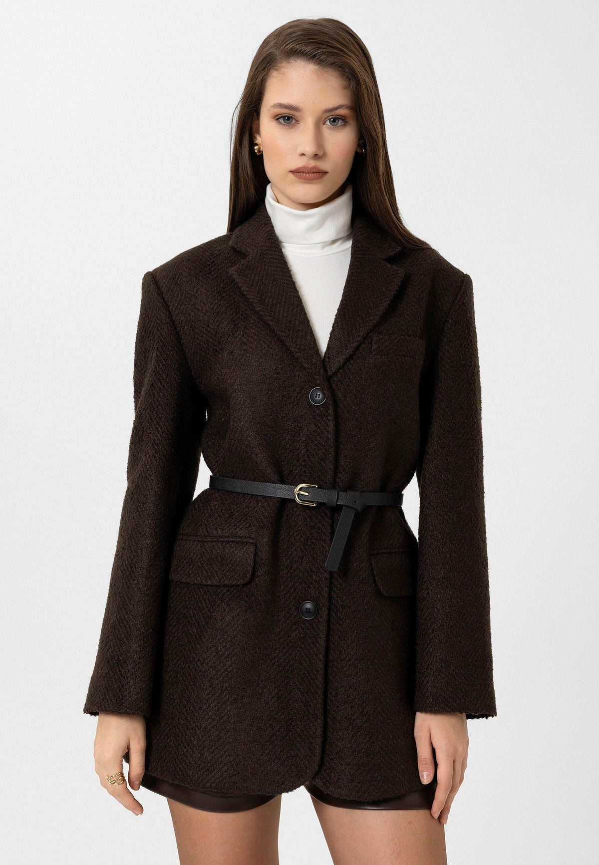 Antioch Kadın Balıksırtı Desenli Blazer Ceket