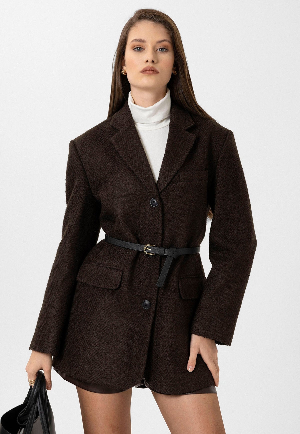 Antioch Kadın Balıksırtı Desenli Blazer Ceket