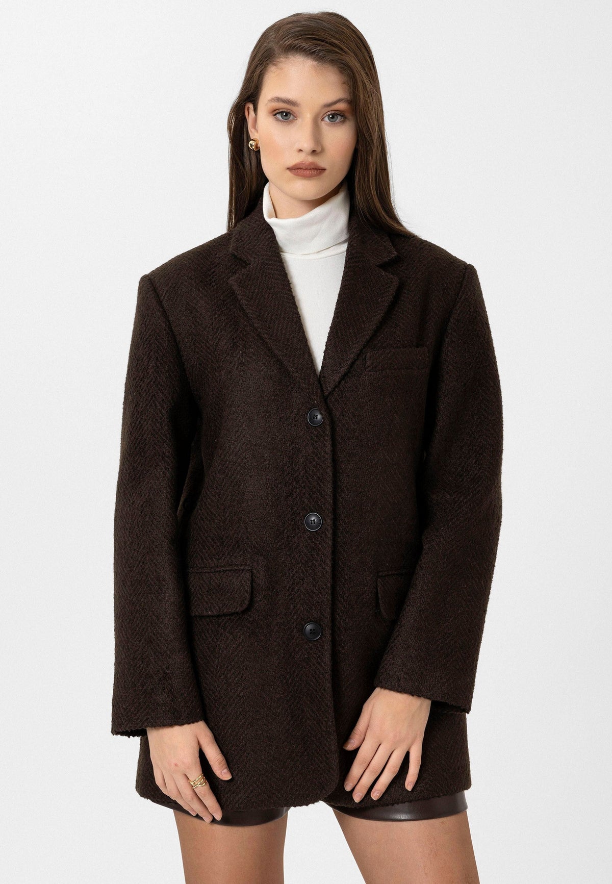 Antioch Kadın Balıksırtı Desenli Blazer Ceket
