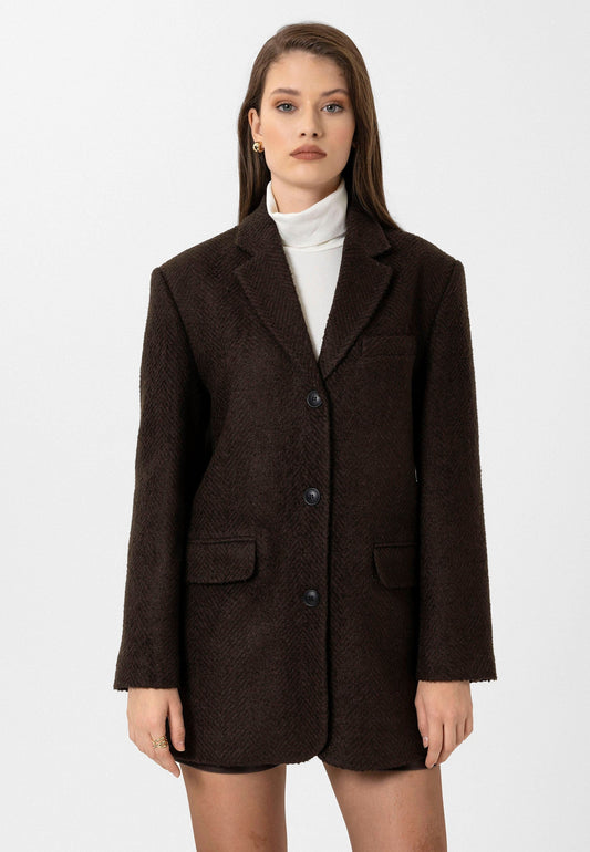 Antioch Kadın Balıksırtı Desenli Blazer Ceket