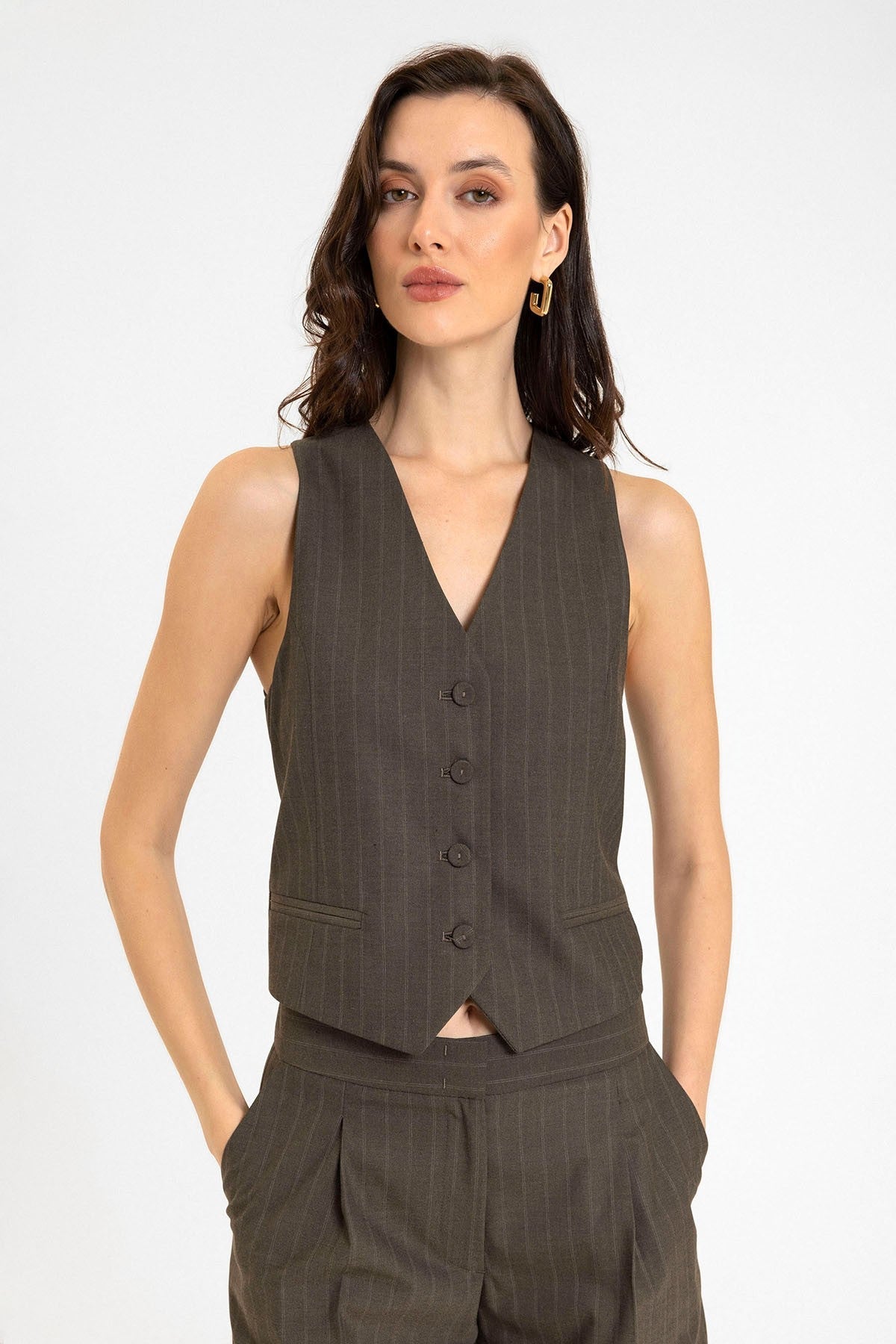 Antioch Kadın Çizgili Düğme Kapama Yelek