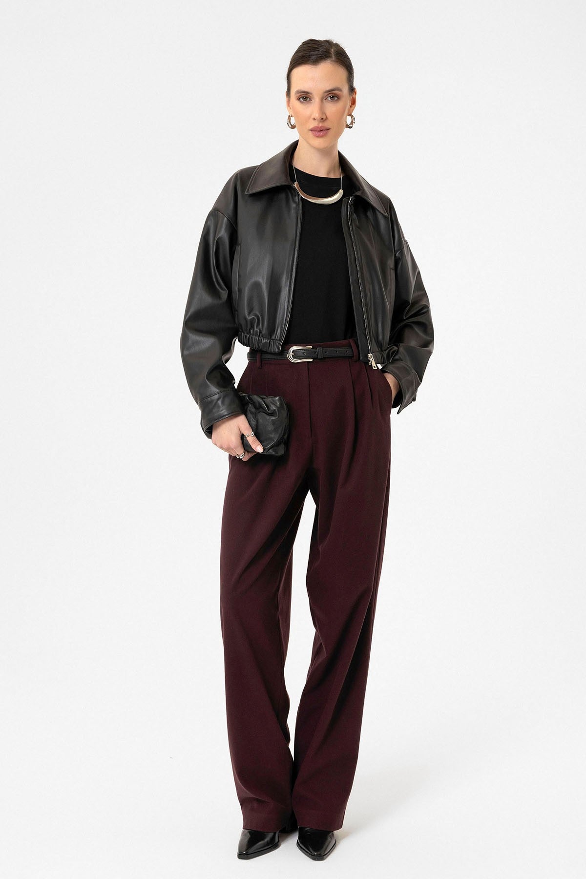 Antioch Crop Suni Deri Kadın Ceket