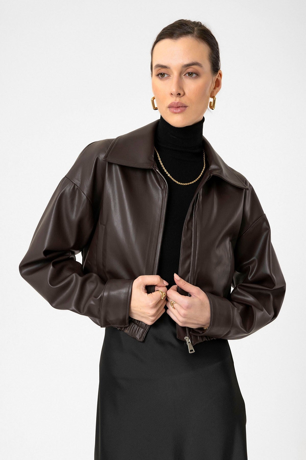Antioch Crop Suni Deri Kadın Ceket