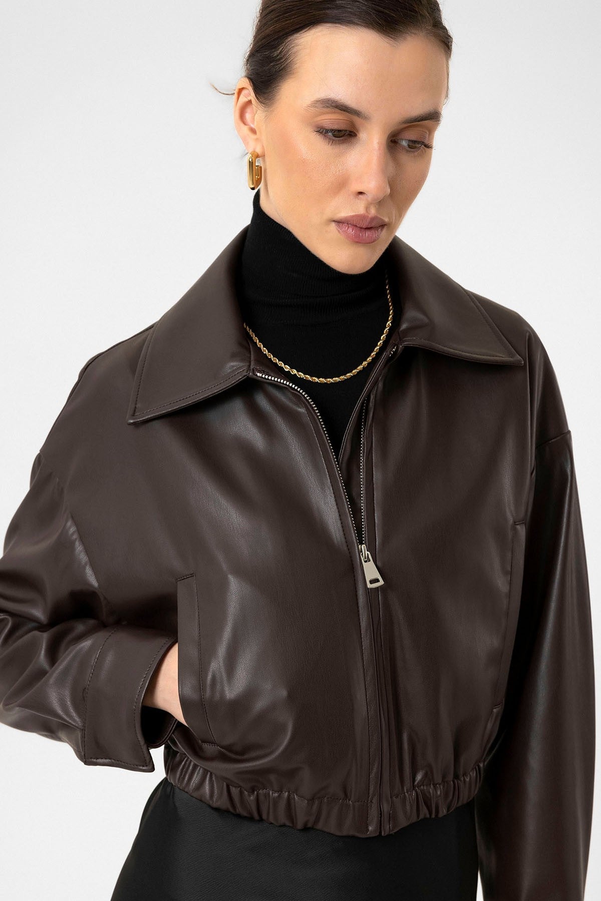 Antioch Crop Suni Deri Kadın Ceket