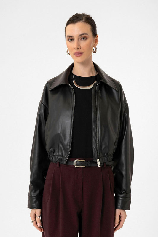 Antioch Crop Suni Deri Kadın Ceket