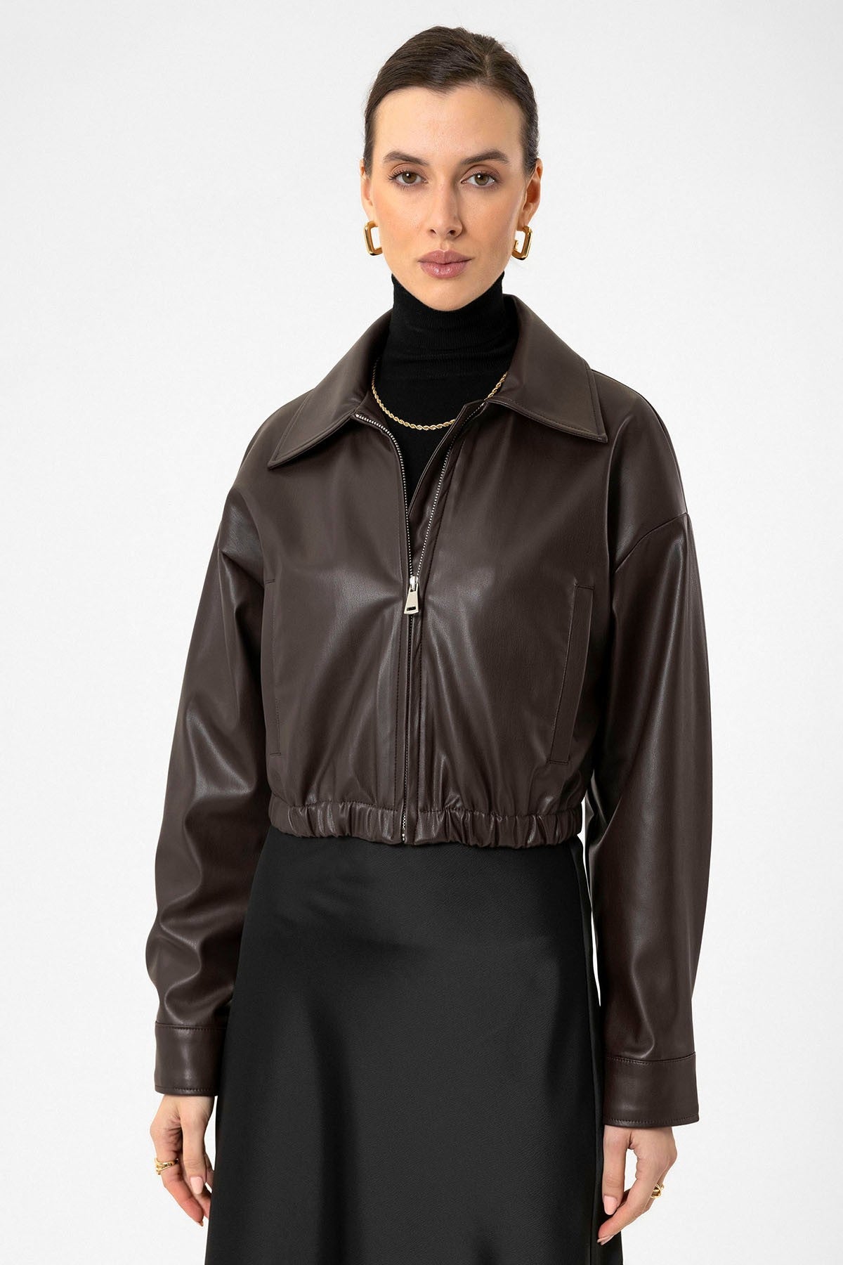 Antioch Crop Suni Deri Kadın Ceket