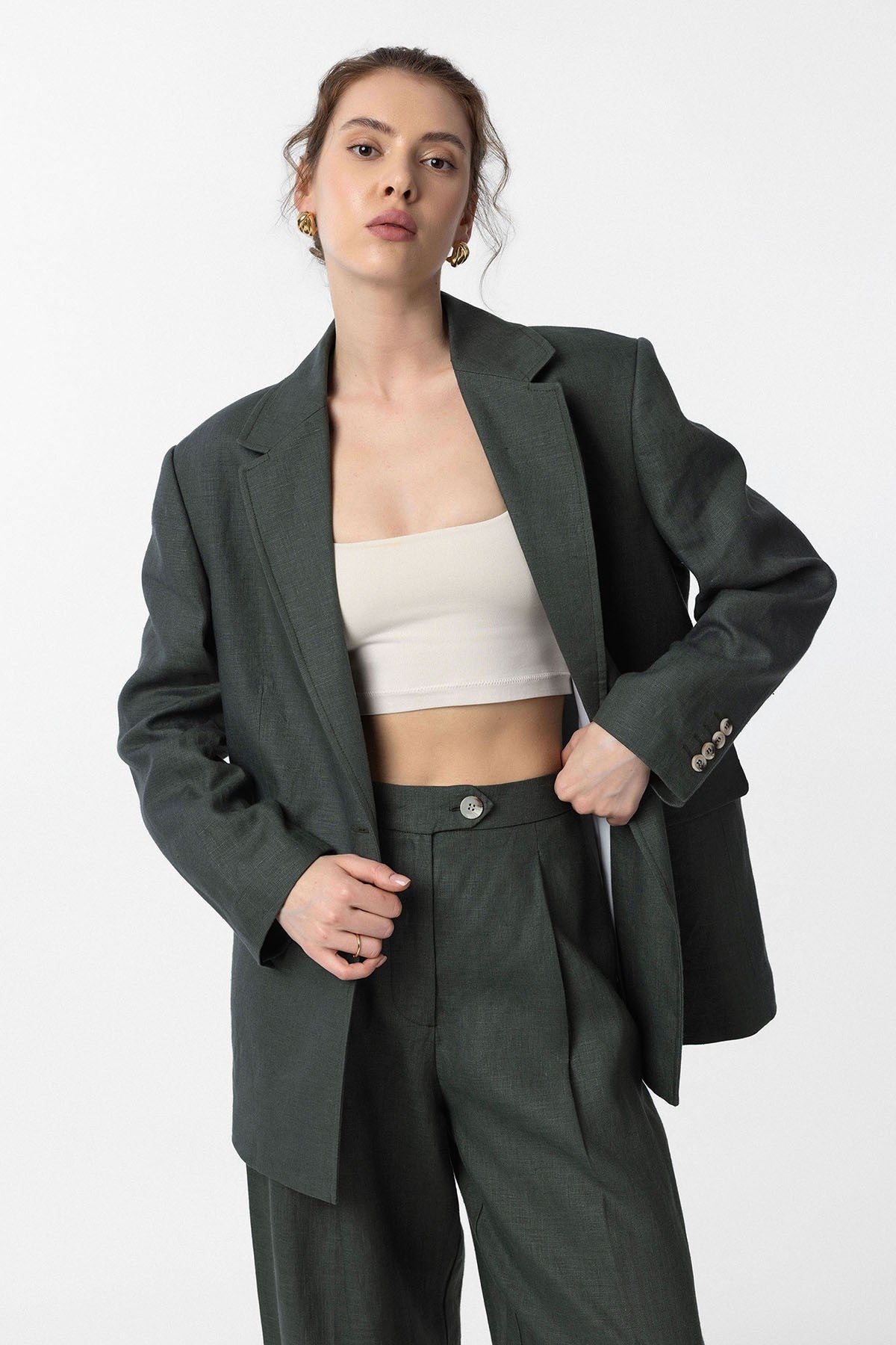 Antioch 100% Keten Kadın Blazer Ceket