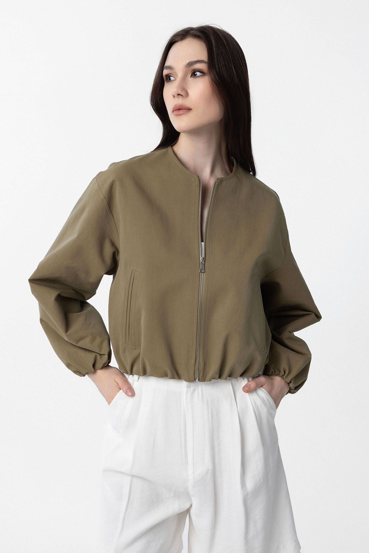 Crop Kadın Bomber Mont