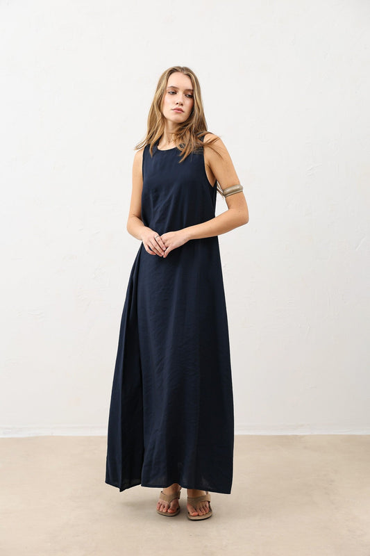 Antioch Dökümlü Halter Yaka Midi Elbise