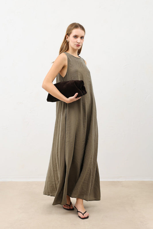 Antioch Dökümlü Halter Yaka Midi Elbise