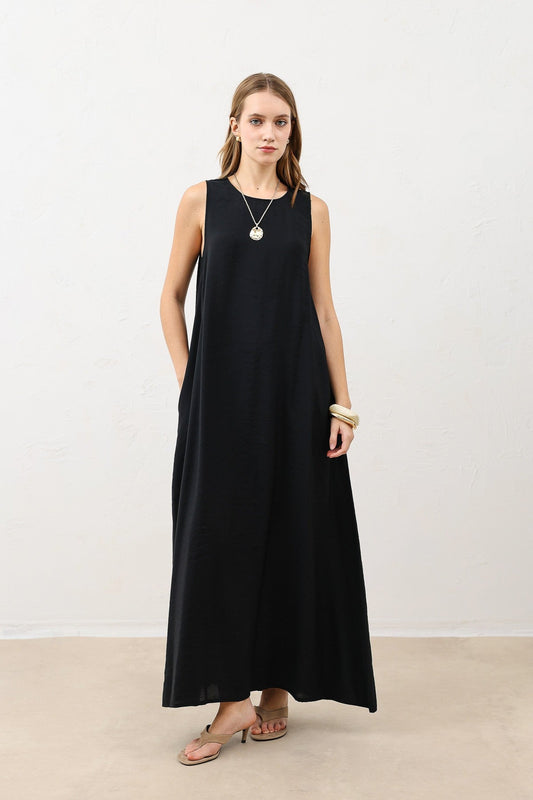 Antioch Dökümlü Halter Yaka Midi Elbise