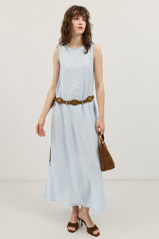 Dökümlü Halter Yaka Midi Elbise