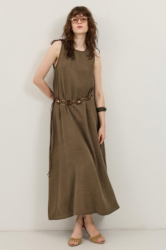 Dökümlü Halter Yaka Midi Elbise