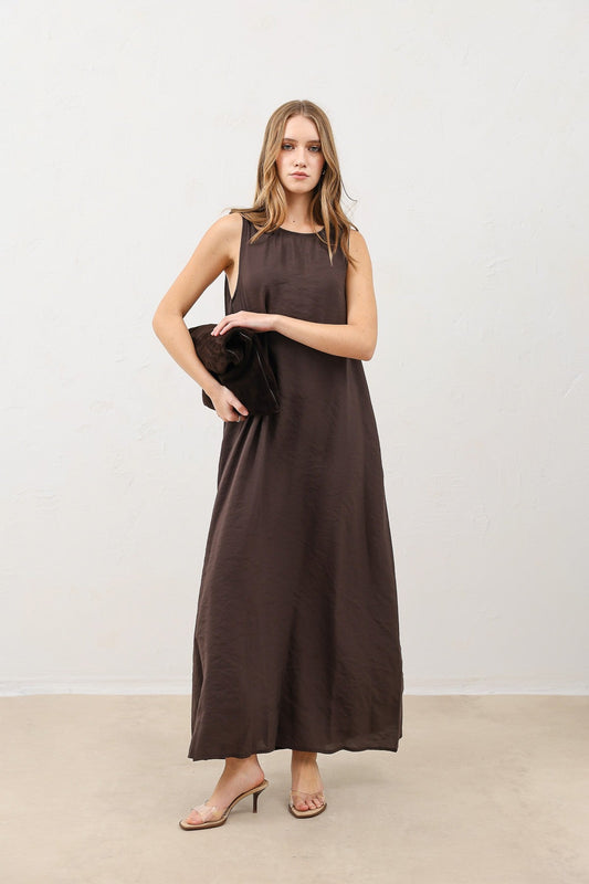 Antioch Dökümlü Halter Yaka Midi Elbise